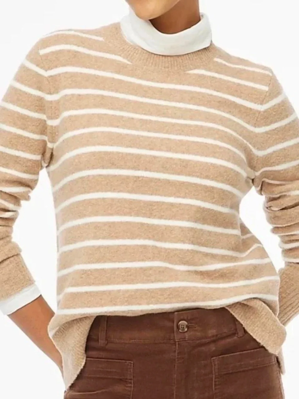 J. Crew Striped crewneck sweater in extra-soft Hthr Mushroom Ivory - Size S